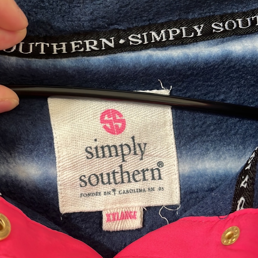 Simply Southern Navy White Pink Tie Dye Stripe Fleece Pullover Jacket Size XXL - Picture 6 of 9